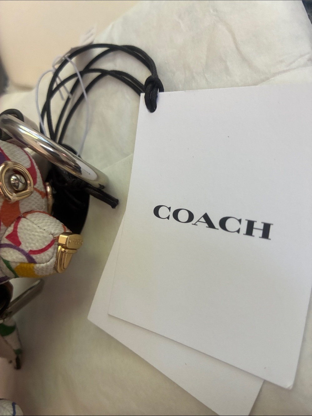 Coach CJ963 Bear Bag Charm In Rainbow Signature C Coated Canvas Keyring NWT - Picture 12 of 12